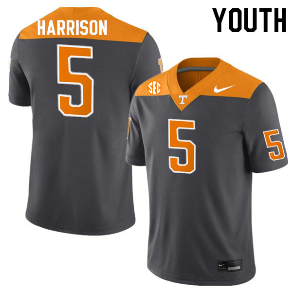 Youth #5 Christian Harrison Tennessee Volunteers College Football Jerseys Stitched-Anthracite